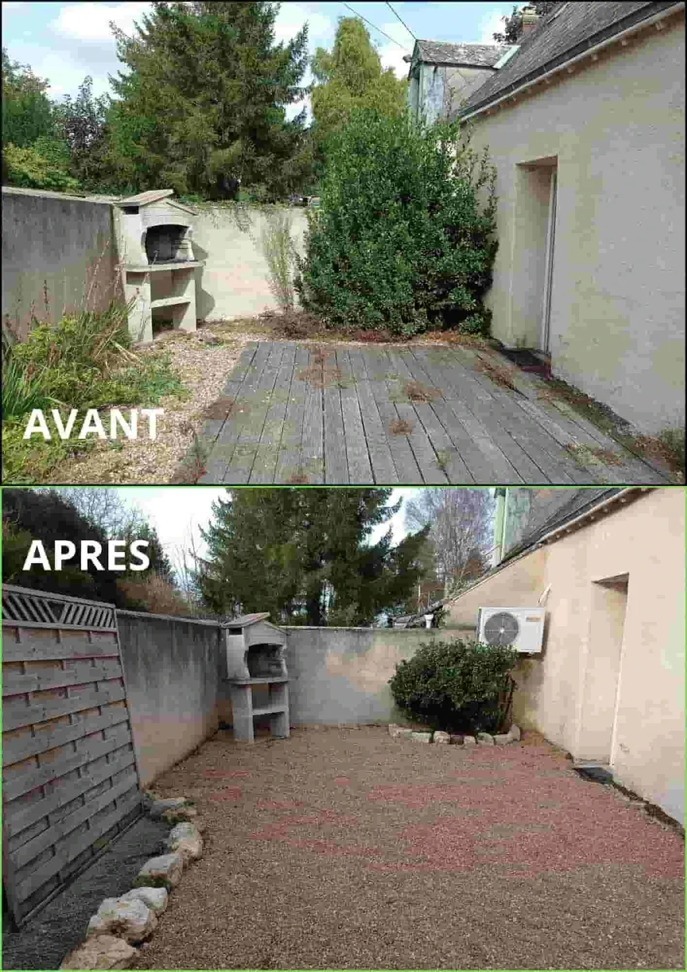 Cour avant et après remise en état