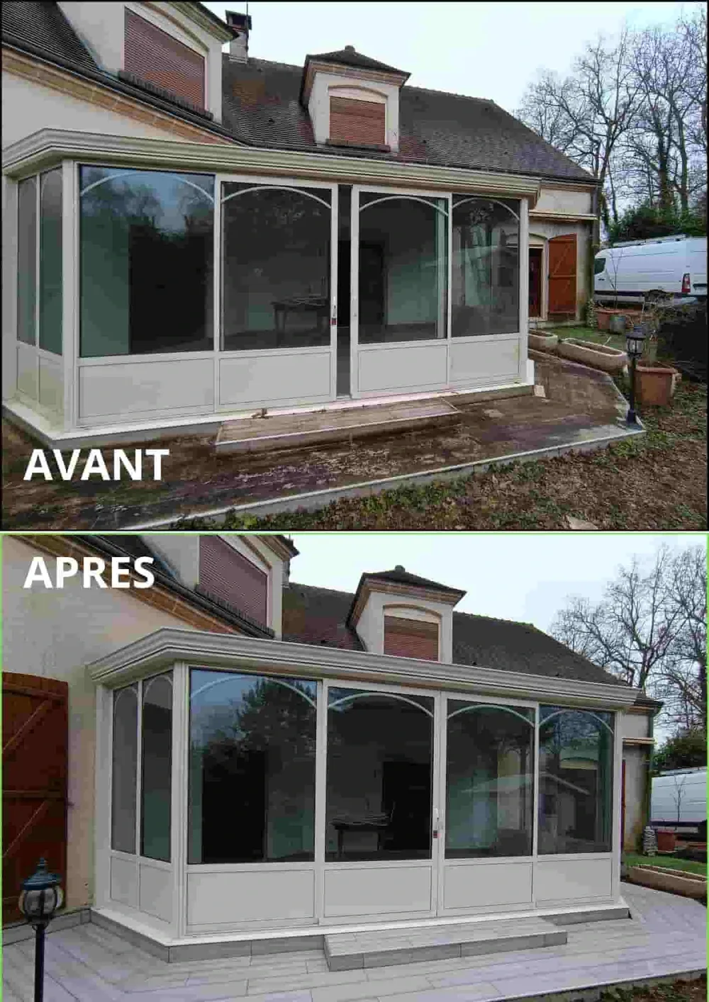 Véranda et terrasse avant et après nettoyage